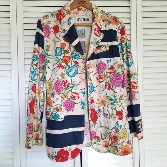 MOSCHINO • VINTAGE RARE 90s “GUCCI FLORA” PARODY FLORAL MUSHROOM BLAZER JACKET - Picture 4 of 6
